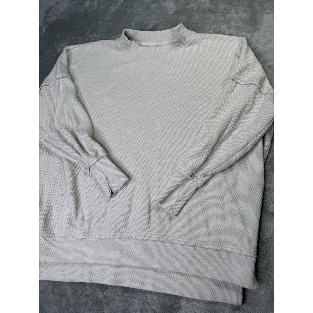 Aerie Cream Distressed Sweatshirt XS Off White Crewneck Sweater Oversized